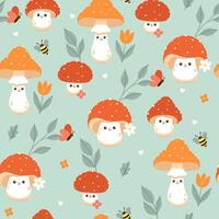 Seamless pattern with cute fly agarics. Vector graphics.