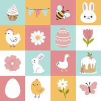 Seamless checkered multicolored spring Easter patten. Vector graphics.