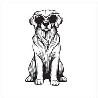 AI generated black and white Golden Retriever Dog wearing sunglasses illustration vector