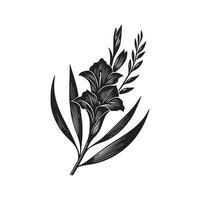 AI generated Gladiolus flower silhouette black and white illustration vector