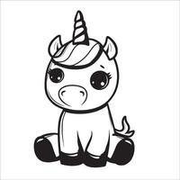 AI generated A vector illustration of a black and white Unicorn sitting