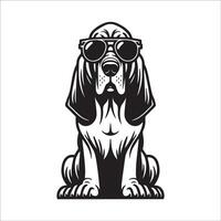 AI generated black and white Bloodhound Dog wearing sunglasses illustration vector