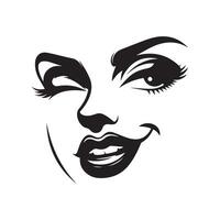 AI generated One side of the lips is slightly raised in a flirty playful manner illustrated in black and white vector