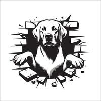 AI generated Labrador Retriever Dog looking breaks through a breakthrough wall Vector