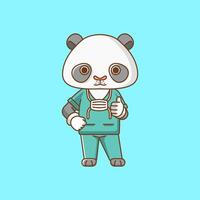 Cute panda doctor medical personnel chibi character mascot icon flat line art style illustration concept cartoon vector