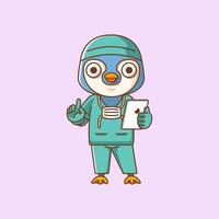 Cute penguin doctor medical personnel chibi character mascot icon flat line art style illustration concept cartoon vector