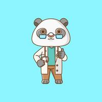 Cute panda doctor medical personnel chibi character mascot icon flat line art style illustration concept cartoon vector