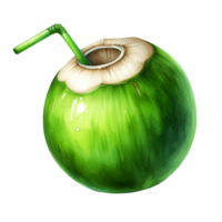 AI generated A close-up of a fresh young coconut with a leaf, perfect for healthy food or drink concepts png