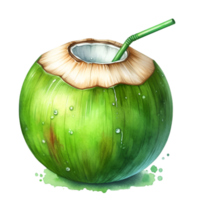 AI generated A close-up of a fresh young coconut with a leaf, perfect for healthy food or drink concepts png