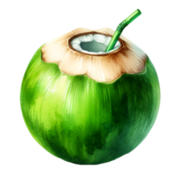 AI generated A close-up of a fresh young coconut with a leaf, perfect for healthy food or drink concepts png