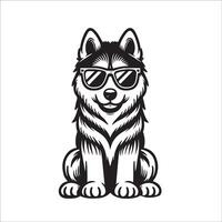 AI generated black and white Siberian Husky Dog wearing sunglasses illustration vector