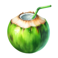 AI generated A close-up of a fresh young coconut with a leaf, perfect for healthy food or drink concepts png