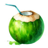 AI generated A close-up of a fresh young coconut with a leaf, perfect for healthy food or drink concepts png