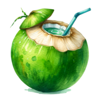 AI generated A close-up of a fresh young coconut with a leaf, perfect for healthy food or drink concepts png