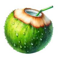 AI generated A close-up of a fresh young coconut with a leaf, perfect for healthy food or drink concepts png