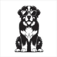AI generated black and white Bernese Mountain Dog wearing sunglasses illustration vector