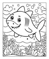 AI generated Ocean Shark coloring page, illustration vector