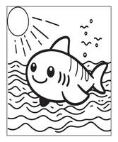 AI generated cute shark coloring page for kids vector