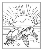 AI generated cute turtle coloring page for kids vector