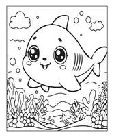 AI generated Ocean Shark coloring page, illustration vector