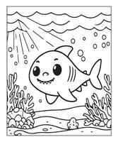 AI generated Ocean Shark coloring page, illustration vector