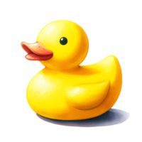 ai gerado uma brilhante amarelo borracha Pato brinquedo. png