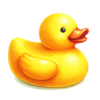 ai gerado uma brilhante amarelo borracha Pato brinquedo. png