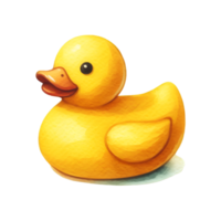 ai gerado uma brilhante amarelo borracha Pato brinquedo. png