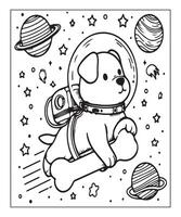 AI generated dog in a space coloring page vector