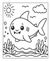 ai generado Oceano tiburón colorante página, ilustración vector