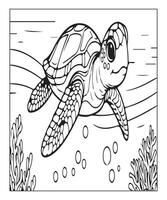 AI generated clean simple line art ocean turtle coloring page vector