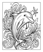 AI generated Dolphin coloring page for kids vector