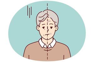 Lonely man smiling and sad at same time experiencing psychological problems. Vector image