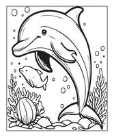AI generated Dolphin coloring page for kids vector