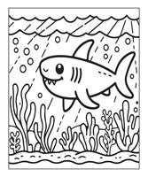 ai generado linda tiburón colorante página para niños vector