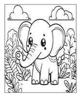 AI generated Elephant coloring page for kids. print this free printable elephant coloring page vector