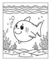 AI generated cute shark coloring page for kids vector