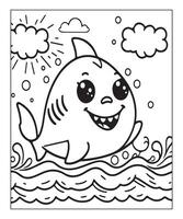 AI generated cute shark coloring page for kids vector