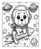 AI generated dog in a space coloring page vector