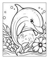 AI generated Dolphin coloring page for kids vector