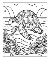 AI generated clean simple line art ocean turtle coloring page vector