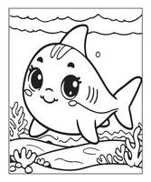 AI generated cute shark coloring page for kids vector