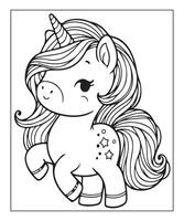 AI generated unicorn coloring page for kids vector