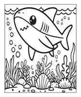 ai generado linda tiburón colorante página para niños vector