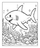 ai generado imprimible tiburón colorante página para niños vector