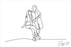 continuous line vector illustration design of two women making out