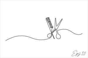 continuo línea vector ilustración diseño de tijeras y peine