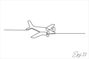 continuous line vector illustration design of propeller plane