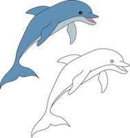 Dolphin Clipart Set. Colorful and Outline Dolphins vector