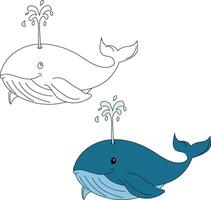 Whale Clipart Set. Colorful and Outline Whales Clipart vector